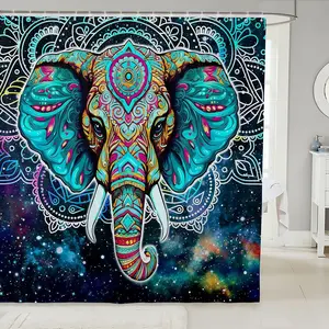 Elephant Bath Curtain,Boho Exotic Style Elephant Shower Curtain,Hippie Bathroom Shower Curtain,Bathroom Curtain 72" Wx72" L Decoration Home Goods