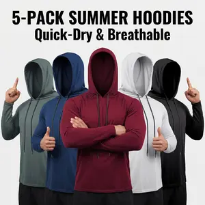 Ultimate 5-Pack Value Men's Dry Fit Long Sleeve Hoodies Lightweight Athletic Running Shirts with Face Mask for Sun Protection