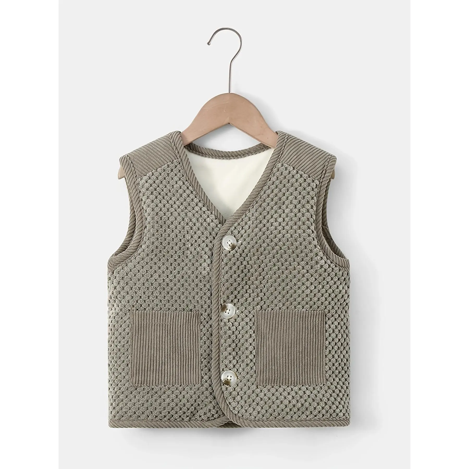Unisex Kids' Fleece Vest - 4-5Y Polyester Colorblock Sleeveless Outerwear with Patch Pockets for Autumn Winter Warmth