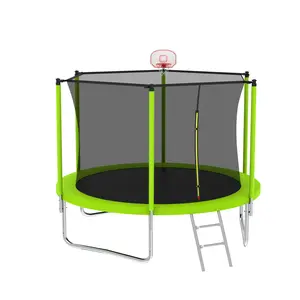 8FT Trampoline for kids Outdoor with Safety Net Enclosure and Basketball Hoop and Ladder