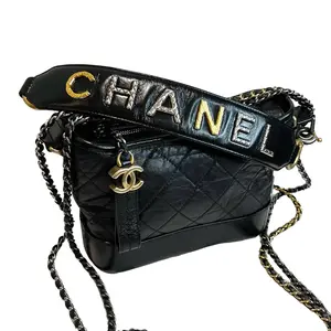 Pre-owned CHANEL leather Crossbody Bags Gabrielle Small Hobo Bag made of black aged calfskin leather