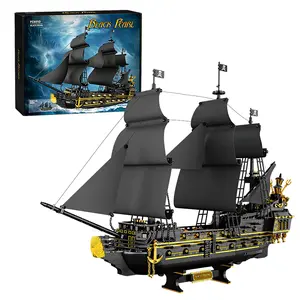 Black Pirate Ship Building Blocks Set 2076PCS MOC Assembly Blocks Toys Boat Model Creative Ornament Collection, Movie Lovers Collection Educational Toys For Gift