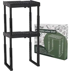 Adjustable Height and Width Stackable Locker Shelf Organizer for Work School Gym Locker, Locker Stand Accessories, Black, Pack of 2
