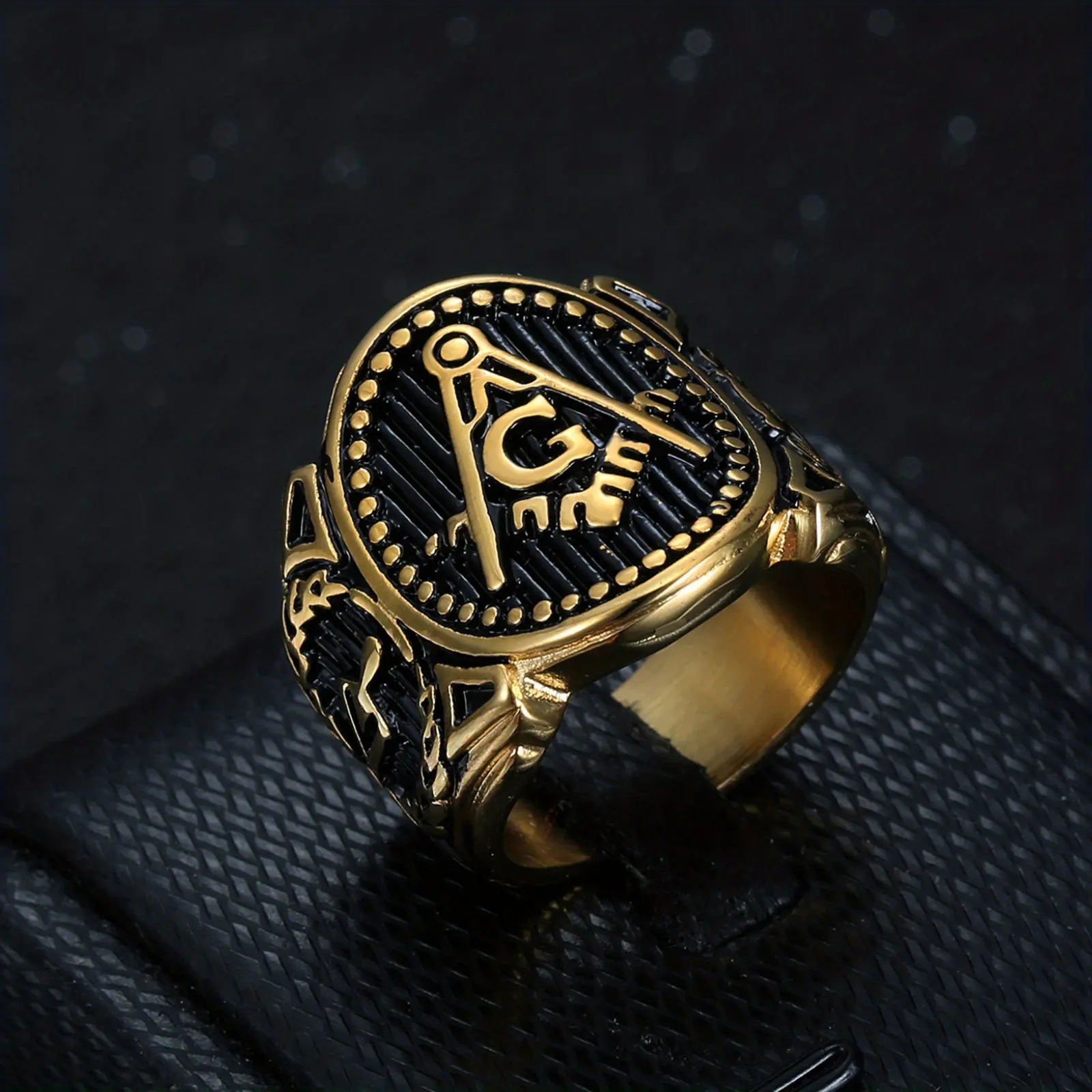 Men's 1-Piece European Style Statement Ring - Stainless Steel Jewelry, New Retro Elegant Letter Shape AG Ring with Metal Coating, Letter Shape Rings