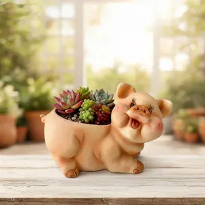 New Happy Pig Succulent Plant Pot Silicone Mold, DIY Desktop Plant Tray Mould, Suitable for Resin, Plaster, Cement, Polymer Clay