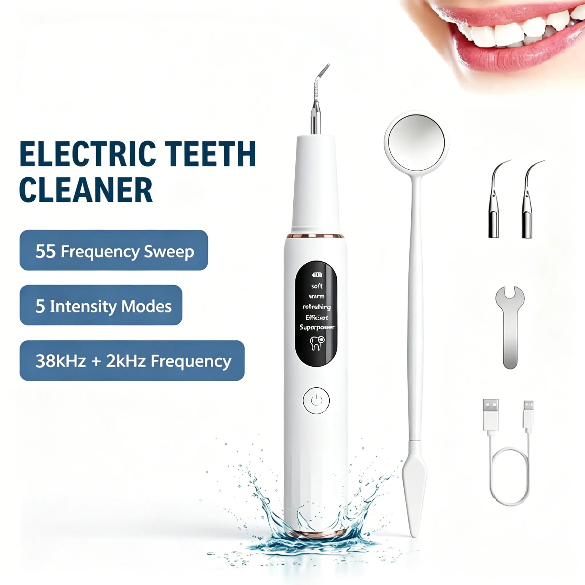 Remover for Teeth, Electric Tooth Cleaner Tartar Remover for Teeth with LED Light,5 Modes Rechargeable Teeth Cleaning Kit with Dental Tools Cleansing，teeth cleaning #SummerVibes
