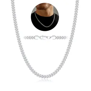 Stainless Steel Unisex Cuban Chain Necklace for Men and Women Diamond Cut Chain Necklace 18-26 Inches
