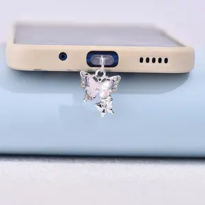 Creative Rhinestone Butterfly Phone Dust Plug Charm, Fits iPhone Type-C Android, Stylish Anti-Dust Accessory