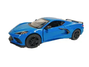 KINSMART 1:36 Scale 2021 Corvette Diecast Toy - Blue, Pull-Back Action, Openable Doors