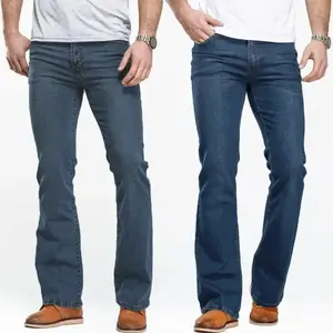 Men’s bootcut jeans, slightly flared slim fit, stretch denim pants in blue/black, designer classic style