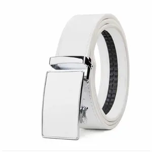 Men’s White Automatic Buckle Leather Belt – Premium Adjustable Formal Waist Belt