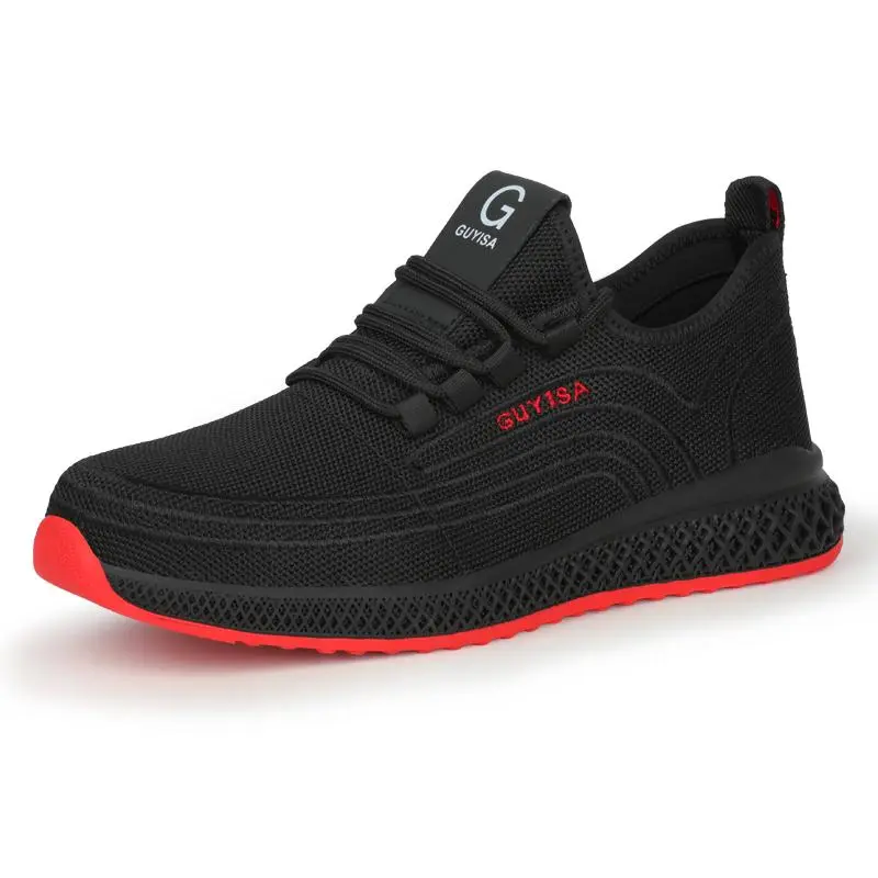 GUYISA Men's Low-Top Steel Toe Work Shoes - Breathable Knit Upper Breathable Shoes, Kevlar Puncture-Resistant Kevlar Midsole, Rubber Outsole for Warehouse, Factory