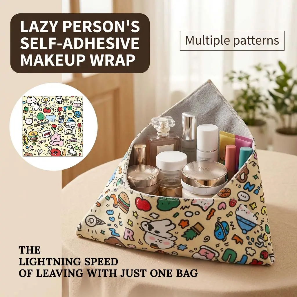 【weeklydeals】Magic Cloth Self-Adhesive Lazy Makeup Bag, Lay Flat No Zipper Portable Travel Cosmetic Pouch, Foldable Washable Reusable Protective Wrap for Makeup Brushes, Skincare & Jewelry Organizer