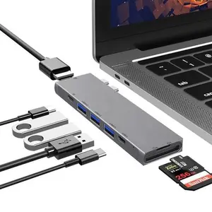 8 in1 Type C To 3xUSB 3.0 Hub 4K HDMI Multiport Adapter for Macbook Air iPad Pro