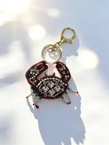 Summer Ocean-Themed Handmade Beaded Bag Charm, Starfish Shell Crab Design, Perfect for DIY Craft Projects & Accessories, Bag Charm Keychain