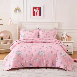 Kids Comforter Sets for Girls Unicorn Twin Bedding Set Pink Bed Set with Pillowcase in A Bag Children Bedroom Decor Soft Lightweight for All Season Durable