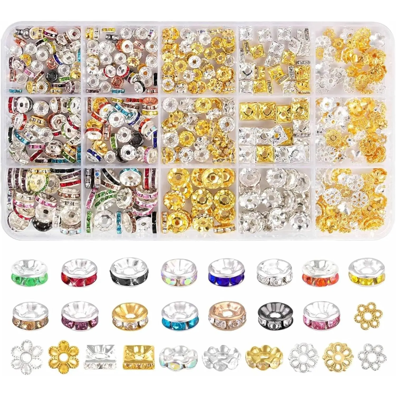 610 count Rondelle Spacer Beads for  Making, Colorful Rhinestone Spacer Beads for Beaded Pens,  Bead Spacers for Bracelets, Pens, DIY Crafts(6mm, 8mm, 10mm)