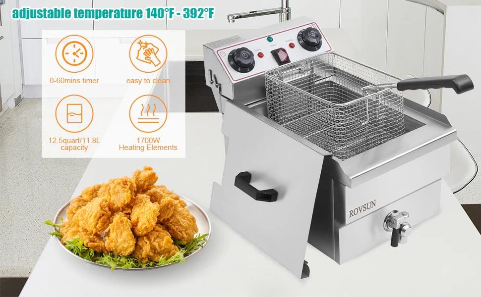 [FLASH SALE] ROVSUN 12.5 QT 110V 1700W Single Tank Electric Deep Fryer with Timer & Oil Drain