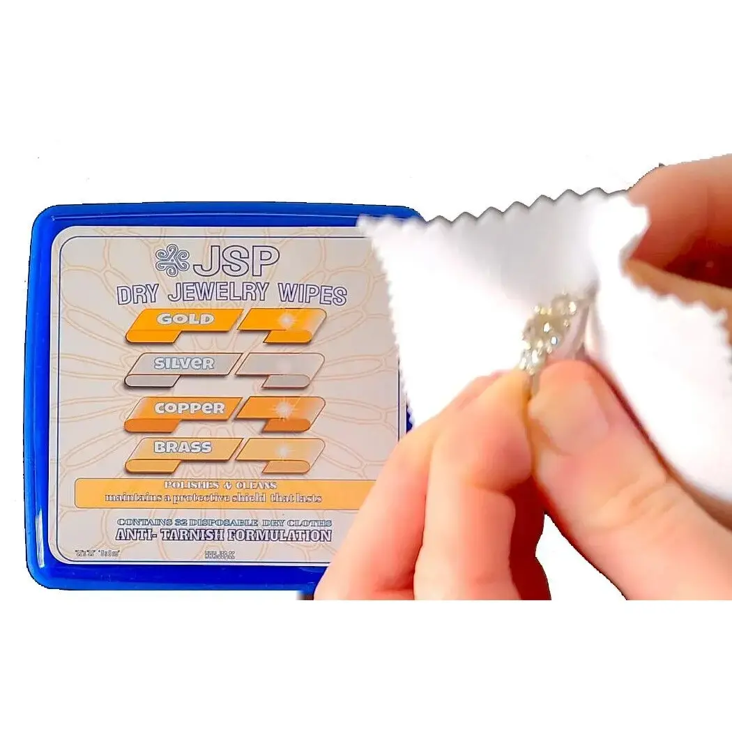 JSP Jewelers Lint-Free Polishing Cloth Wipes, 32-Pack 3.1in Square, Precision Cleaning for Gold, Silver, Brass, Copper & More Camera/Metal Jewelry Care