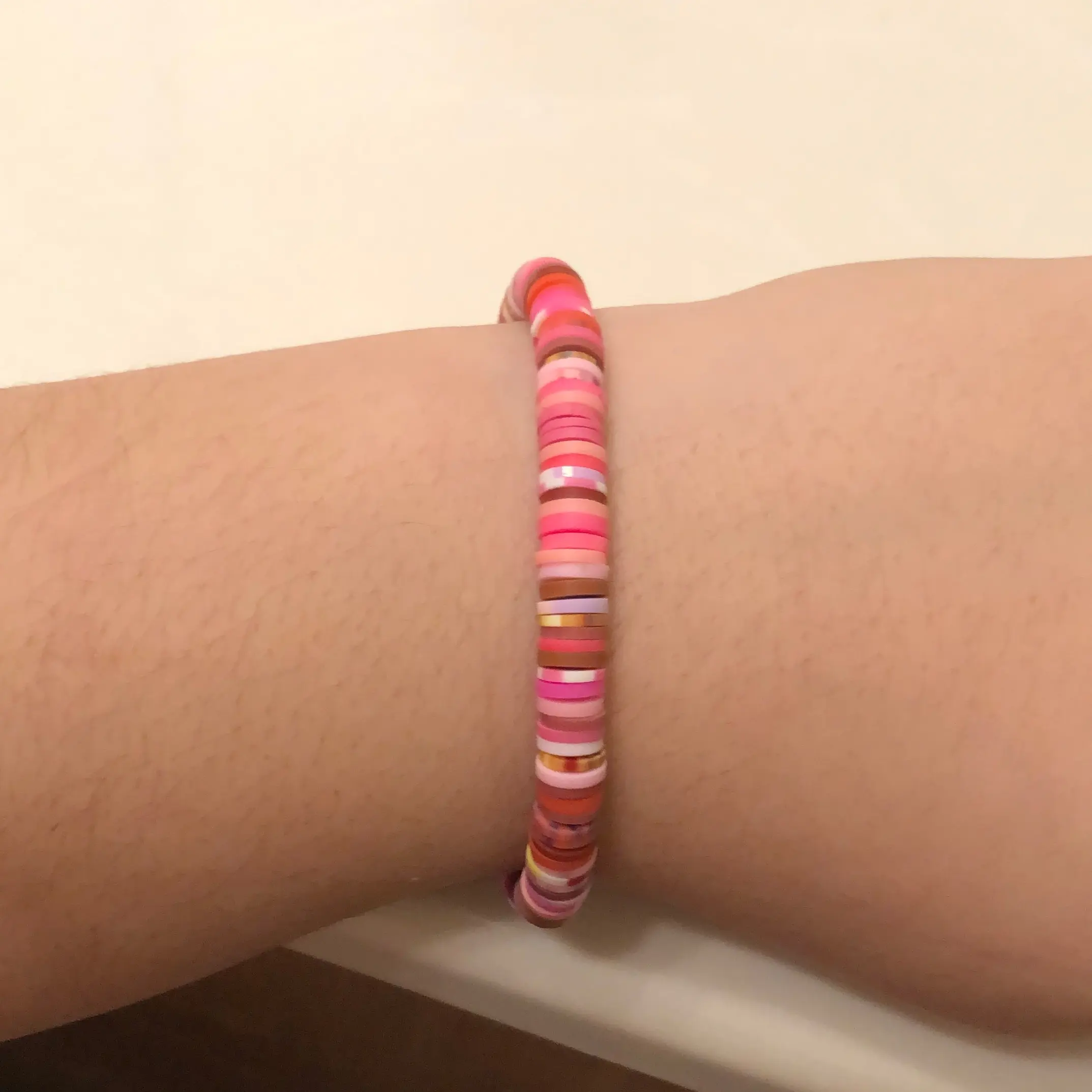 Pink clay bead bracelet