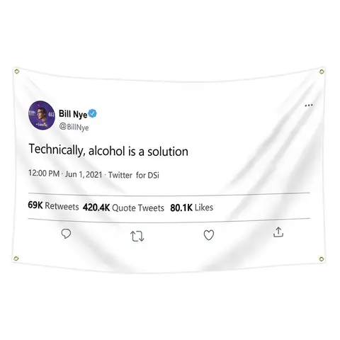 1-Piece "Alcohol Is a Solution" Funny Quote Flag, 2 x 3 ft (60 x 90 cm) / 3 x 5 ft (90 x 150 cm), 4 Grommets, Single-Sided Print, Indoor/Outdoor Wall Hanging Banner, for Home and Bar Decor Decoration Banners