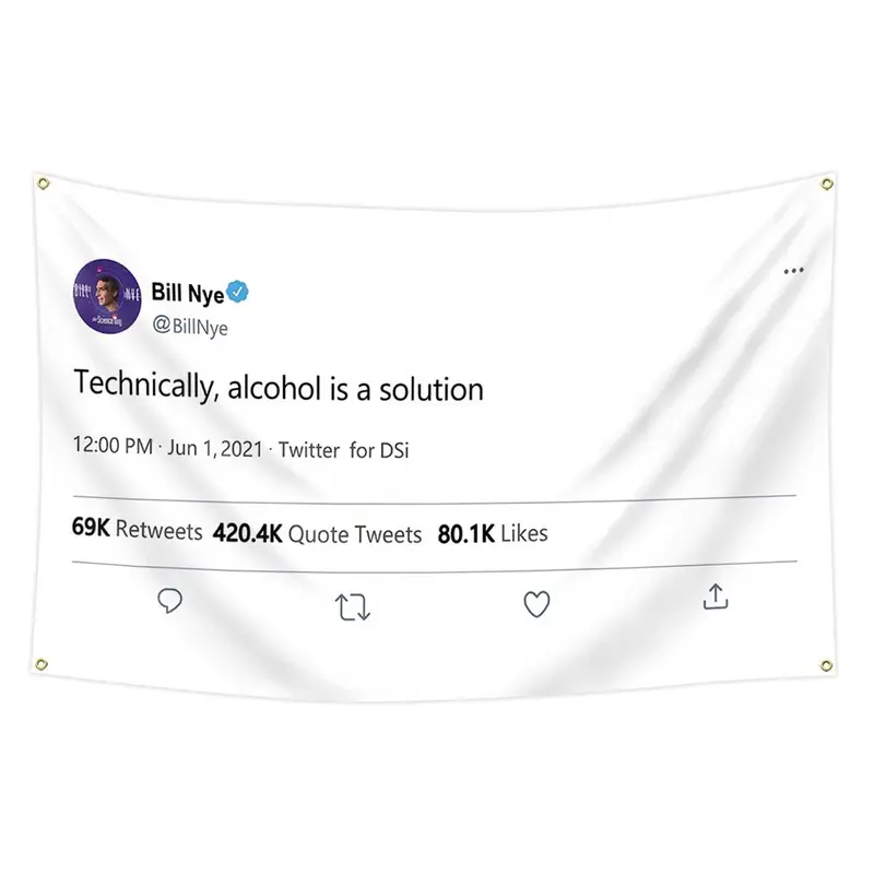 1-Piece "Alcohol Is a Solution" Funny Quote Flag, 2 x 3 ft (60 x 90 cm) / 3 x 5 ft (90 x 150 cm), 4 Grommets, Single-Sided Print, Indoor/Outdoor Wall Hanging Banner, for Home and Bar Decor Decoration Banners