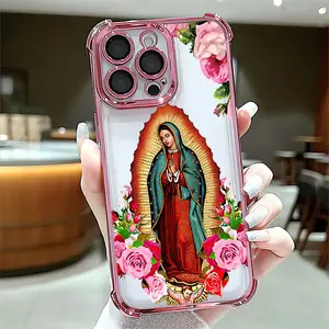 Virgin Mary flower Four Corner Airbag Anti-Collision Electroplated Soft&Flexible TPU Silicone Phone Case For iPhone 17 Pro Max AIR 16 15 14 13 12 11 Plus XSMAX Cases Durable|Shockproof|Full Camera Protection|Gift For Men Women