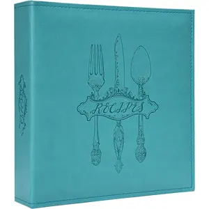 Recipe Binder - 8.5x11 3 Ring Blank Family Recipe Book Binder Kit to Write in Your Own Recipes with PU Faux Leather Cover and Plastic Sleeves (Blue)