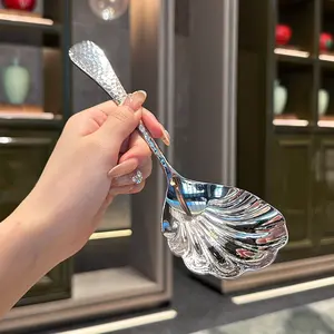 Hammered Shell Spoon Stainless Steel Public Spoon Tableware Cutlery Restaurant Hotel Serving Spoon Luxurious Soup Spoon Home Large Size Spoon Set