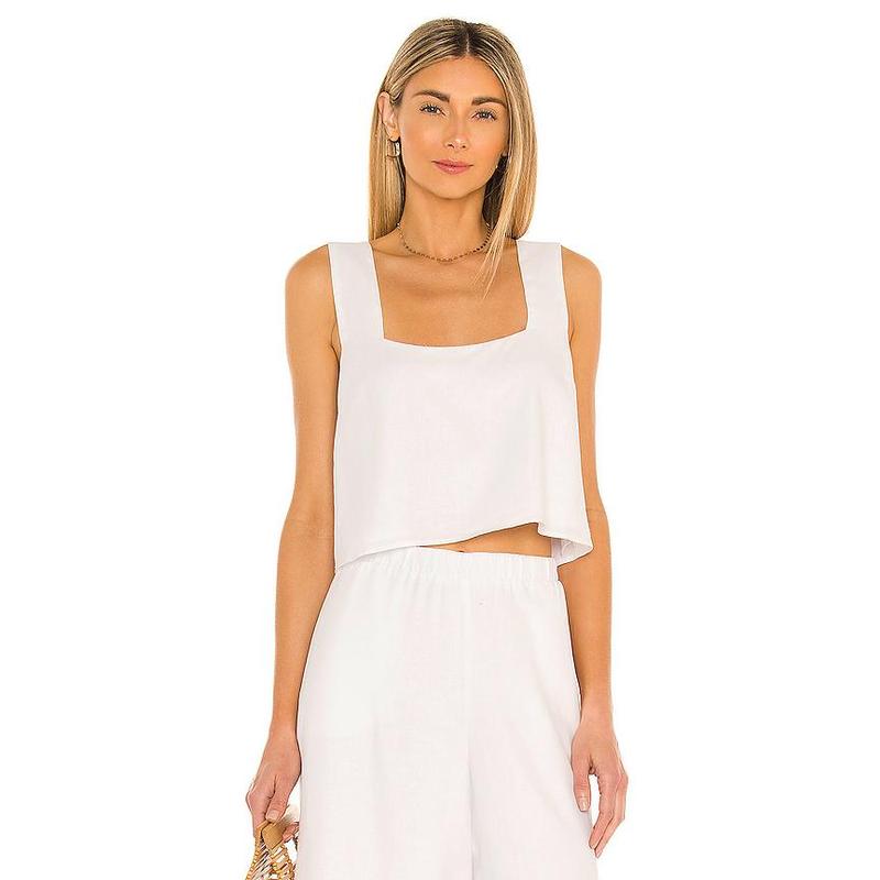 Show Me Your Mumu Tara Crop Top in White Linen