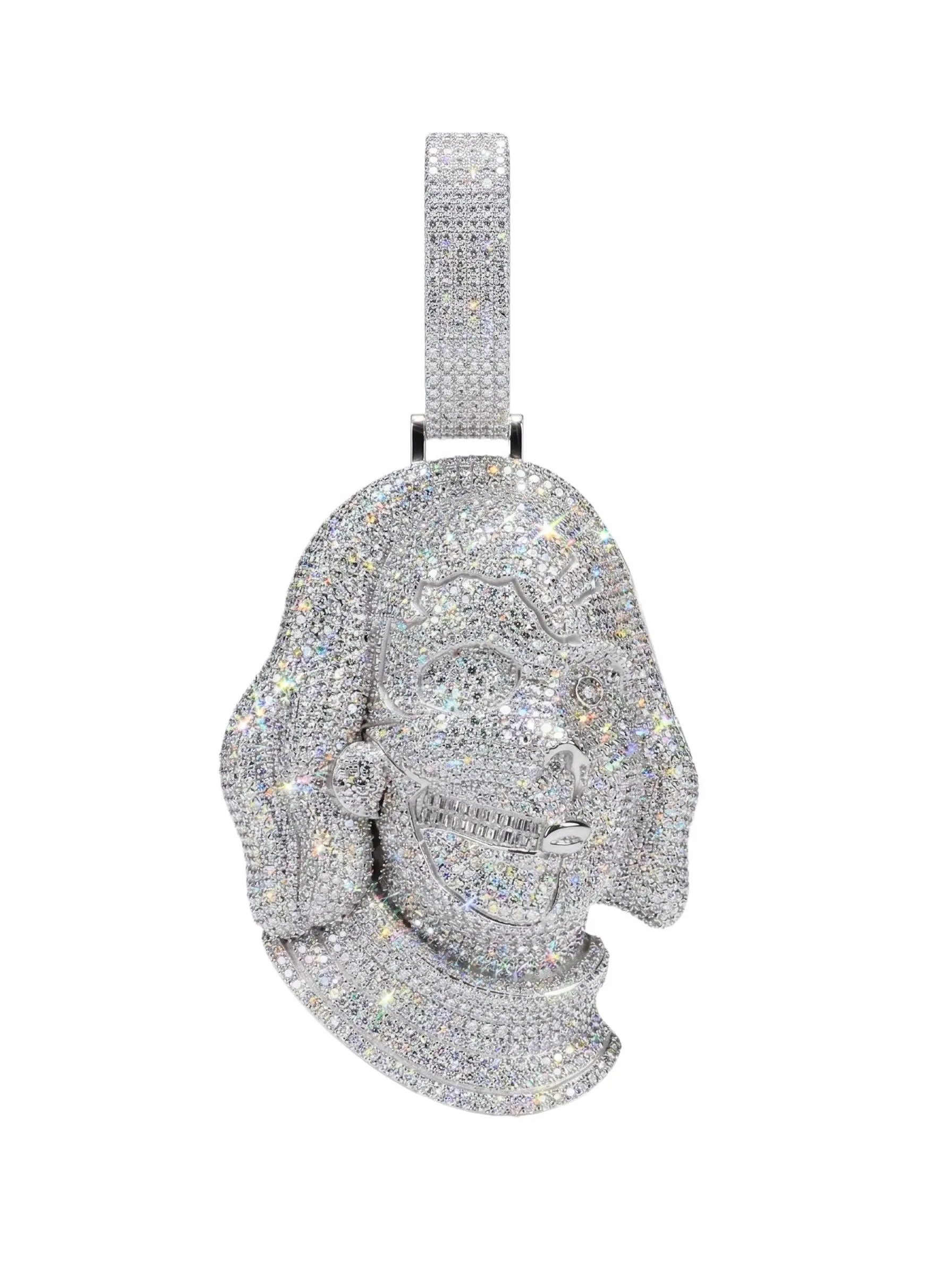 64.SPACEICE Moissanite/CZ Diamonds Iced Out Benjamin/Franky Character Pendant Necklace | Solid meta| 3 Inch 110g Heavyweight Hip Hop Jewelry for Men Women