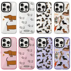 Cute Dachshund Dog Kawaii Multicolor Phone Cases For iPhone 17 16 15 14 13 12 11 Promax Pro Air Plus Transparent TPU Shockproof Cover Casing Protection Best Gifts For Valentine Christmas Birthday Halloween