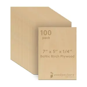 Baltic Birch Plywood, 6 Mm 1/4 X 5 X 7 Inch Craft Wood, Pack of 100 B/BB Grade Baltic Birch Sheets, Perfect for Laser, CNC Cutting and Wood Burning, by Woodpeckers Woodpeckers