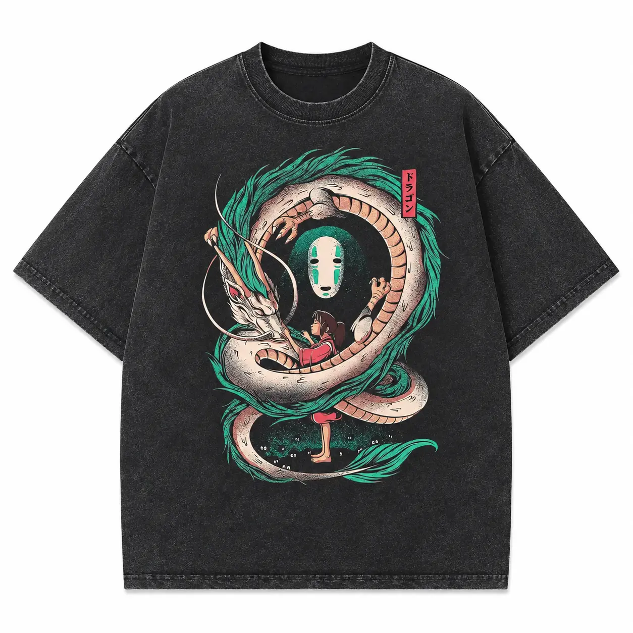Menswear Men's Short-Sleeve Round Neck Lightweight Tee - Studio Ghibli Vintage Spirited Away Haku No Face Chihiro Anime Graphic Top, Anime Gift Shirt