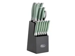 Oster Lindbergh 14 Piece Stainless Steel Cutlery Set in Green with Soft Grip Handles