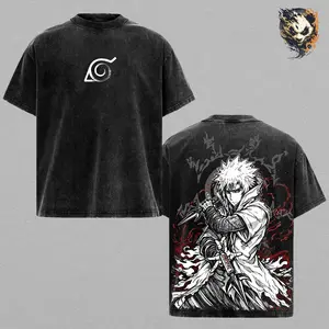 Minato Anime Washed Tee – Naruto Graphic T-Shirt, Yellow Flash Aesthetic Speed Energy Streetwear Trendy Otaku Gift Anime Fan