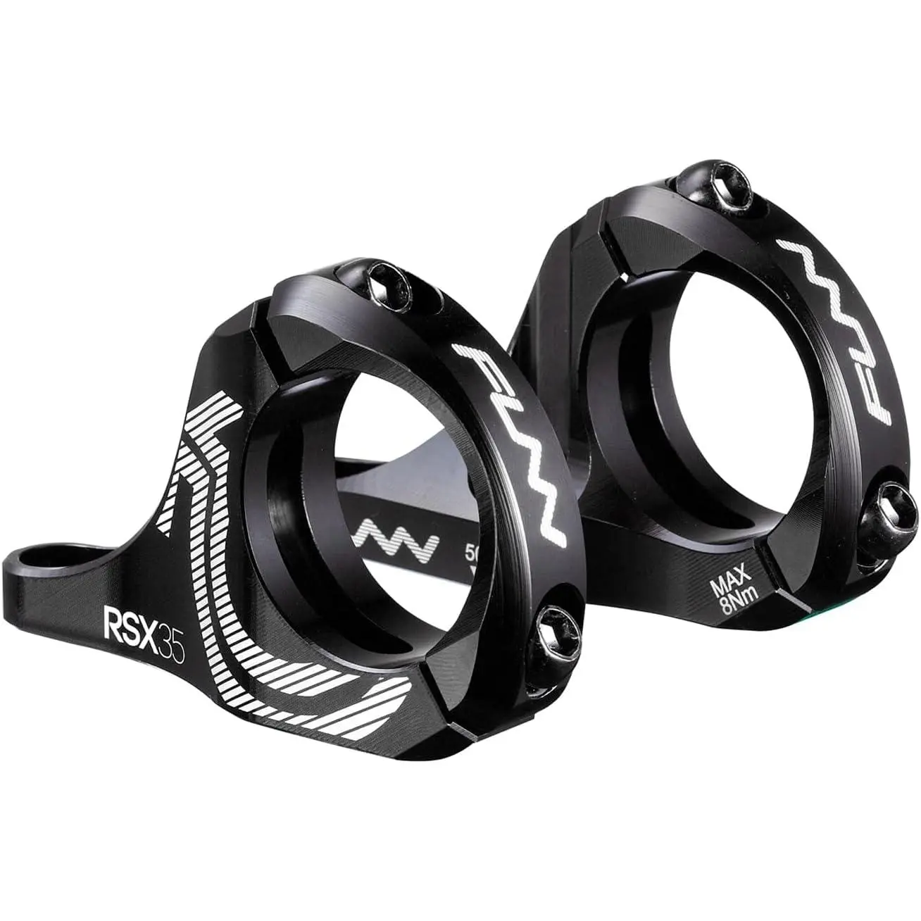 RSX Aerospace Grade Mountain Bike Direct Mount Stem - 35mm Bar Clamp, 2-Piece Lightweight Split Design for Dual Crown Forks, Adjustable Ext. 45-50mm, Dual Rise, Handlebar Match for Mountain Cycling, Off-Road Bikes