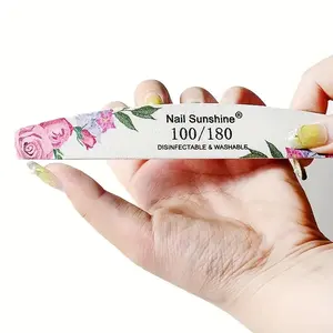 Wooden Nail File 100/180 Grit, Half-Moon Sandpaper, Washable Thick Polishing Manicure Tool, Nail Art Tool, Salon Quality Nails Care Accessory