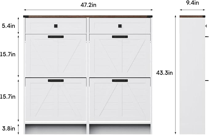 Vabches  Shoe Storage Cabinet with 2 Flip Drawers & 2 Storage Drawers, Farmhouse Slim Shoe Organizer with Legs for Entryway, Cozy High Quality Freestanding Cabinet