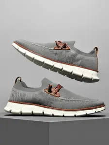 Three Colors Available, Sizes 40-50, Men's Breathable Flyknit Outdoor Shoes, Slip-On Lightweight Casual Sneakers, Anti-Slip Soft Sole Business Loafers