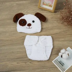 Handmade Crochet Dog Two-Piece Set, Baby Photography Prop for Newborns, Adorable Knit Wear for Infants