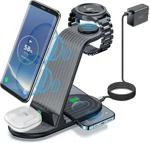 Sunface Wireless Charger Stand, ZHIKE 4 in 1 20W Wireless Charging Station Compatible with Galaxy Phone/Watch/Buds, Charger Dock for S22/S21/Note 20/Note 10, Galaxy Watch 4/3,Gear S5/S4/S3/sport,Active 2/1 Android Christmas
