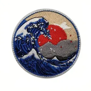 Vintage Ukiyo-e Embroidered,  Wave Morale Velcros Patch Hook &Loop- Japanese Hokusai Kanagawa for Molle Tactical Gear & Clothing