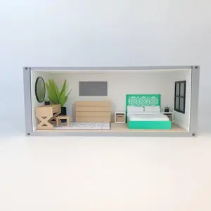 1:24 Gray Shipping Container Bedroom and Office Magnetic Roombox - 1/24 Modern Mini Doll House Miniature