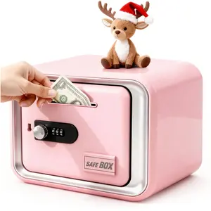 Storage Organization & Cool Stuff For Room | Kids Financial Literacy Gift: Electronic Pink "Safe Box Piggy Bank with Lock" - Room Decorations & Girly Apartment Decor