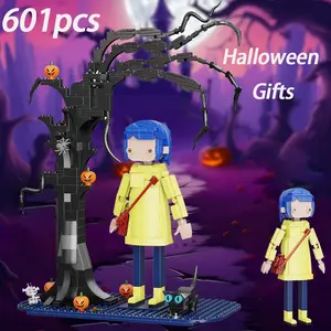 Popular horror movie character building block scenes, CC-oralines JJ-ones and The Cat Pumpkin Building Block Set Thrilling Dark Animated Characters Model Toys Building Blocks Set Adults Halloween Gifts