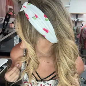 Buttery Soft Ribbed Cherry Front Knot Headband | Stretchy Legging Material Hair Band