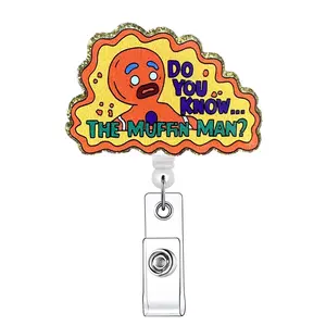 Funny Muffin Man Badge Retractable Badge Reel, 1 Count Acrylic ID Holder with Clip, Identification Badges & Supplies for Nurses, Doctors, Students, Office Staff, Versatile Use