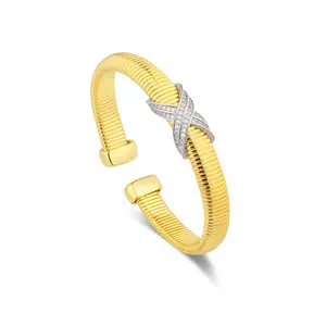 MYTYS Elegant Crossover Cuff Bracelet for Women Two-Tone Twisted Cable Wire Design Ideal for Casual & Formal Wear Trendy Stack Bangle Jewellery Accessories