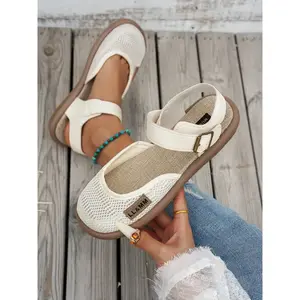 Women's Breathable Mesh Sandals with Adjustable Ankle Strap, Summer Beach Walking Casual Flat Shoes Footwear for Beach (//camouflage)